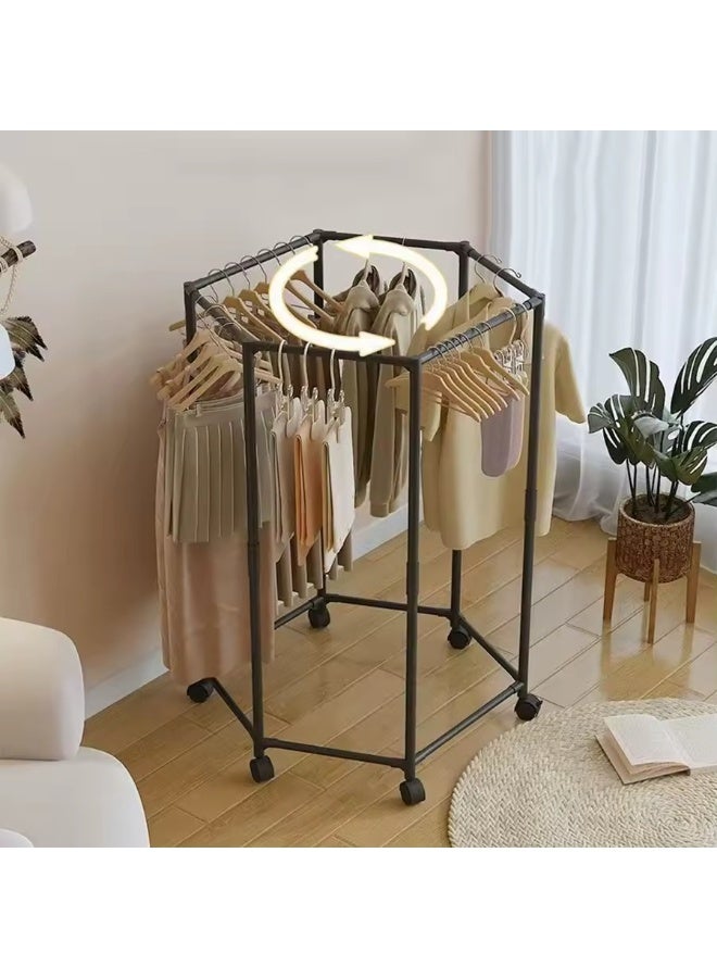 هابي هوم شماعة ملابس دوارة بعجلات 360° – رف ملابس محمول قائم بذاته بهيكل معدني متين 16 ملم بتصميم سداسي – تنظيم فعال وسهل الوصول لجميع الملابس في غرف النوم، الخزائن، والمنازل – تخزين متعدد الاستخدامات للمحلات والمنزل - Image 4